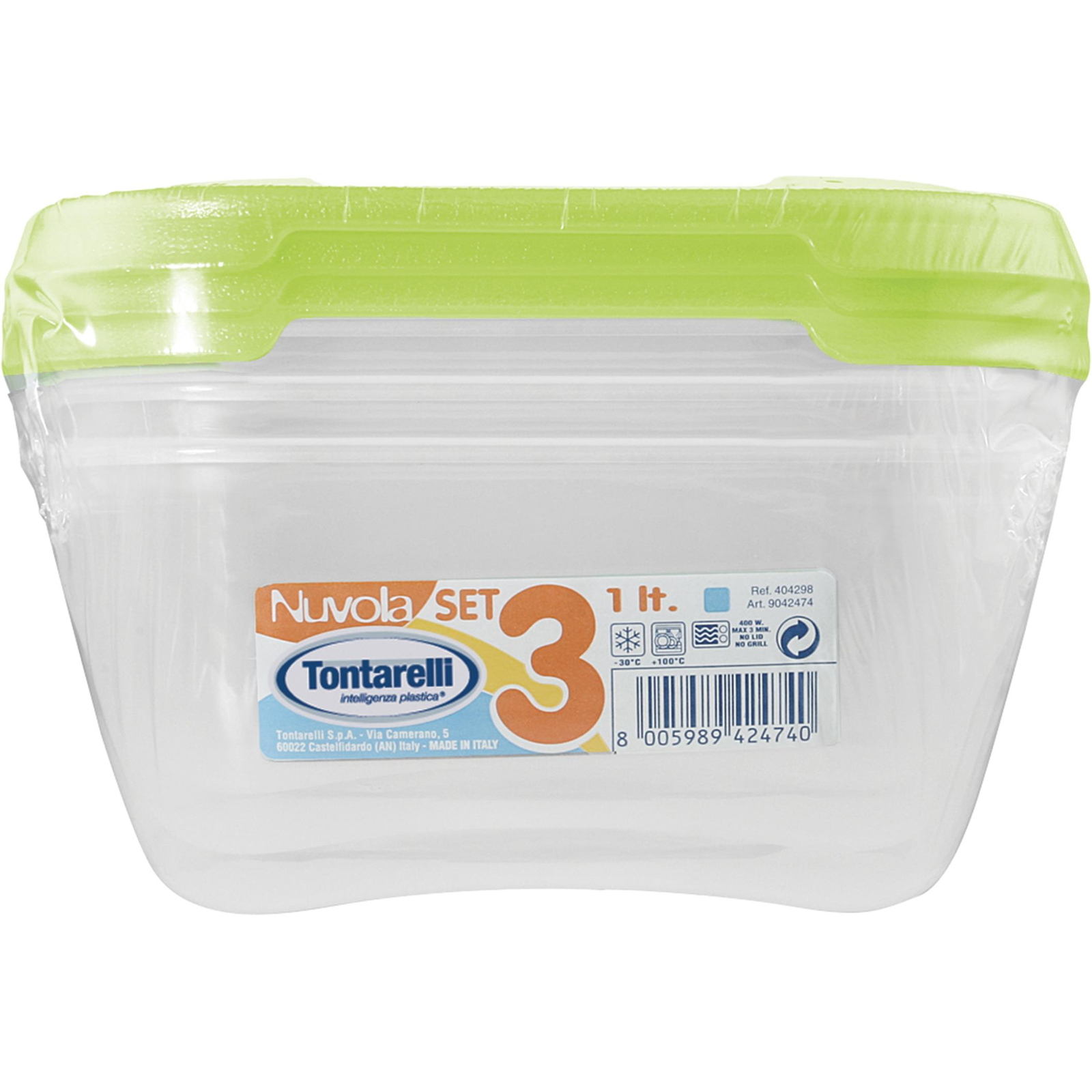 Tontarelli Nuvola Ételtároló dobozszett, 3× 1 l, átlátszó/zöld (8005989264841)