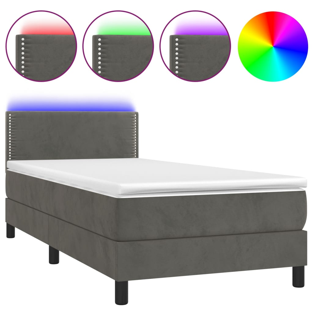 sötétszürke bársony rugós és LED-es ágy matraccal 100x200 cm (3134328)