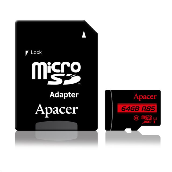 Paměťová karta microSDXC Apacer R85 64GB (85/10 MB/s) Class 10 U1 + Adaptér