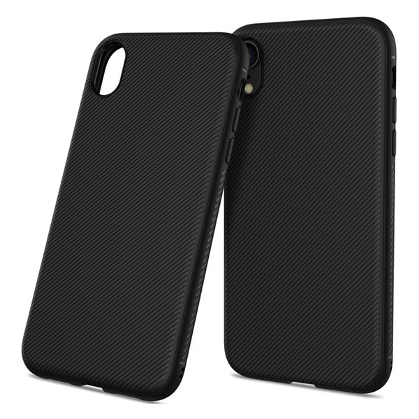 Szilikon telefonvédő (közepesen ütésálló, csíkos minta) FEKETE [Apple iPhone XR 6.1] (5996457812424)