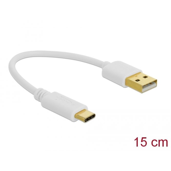 Delock USB-A -> USB-C töltőkábel 15cm fehér (85355)