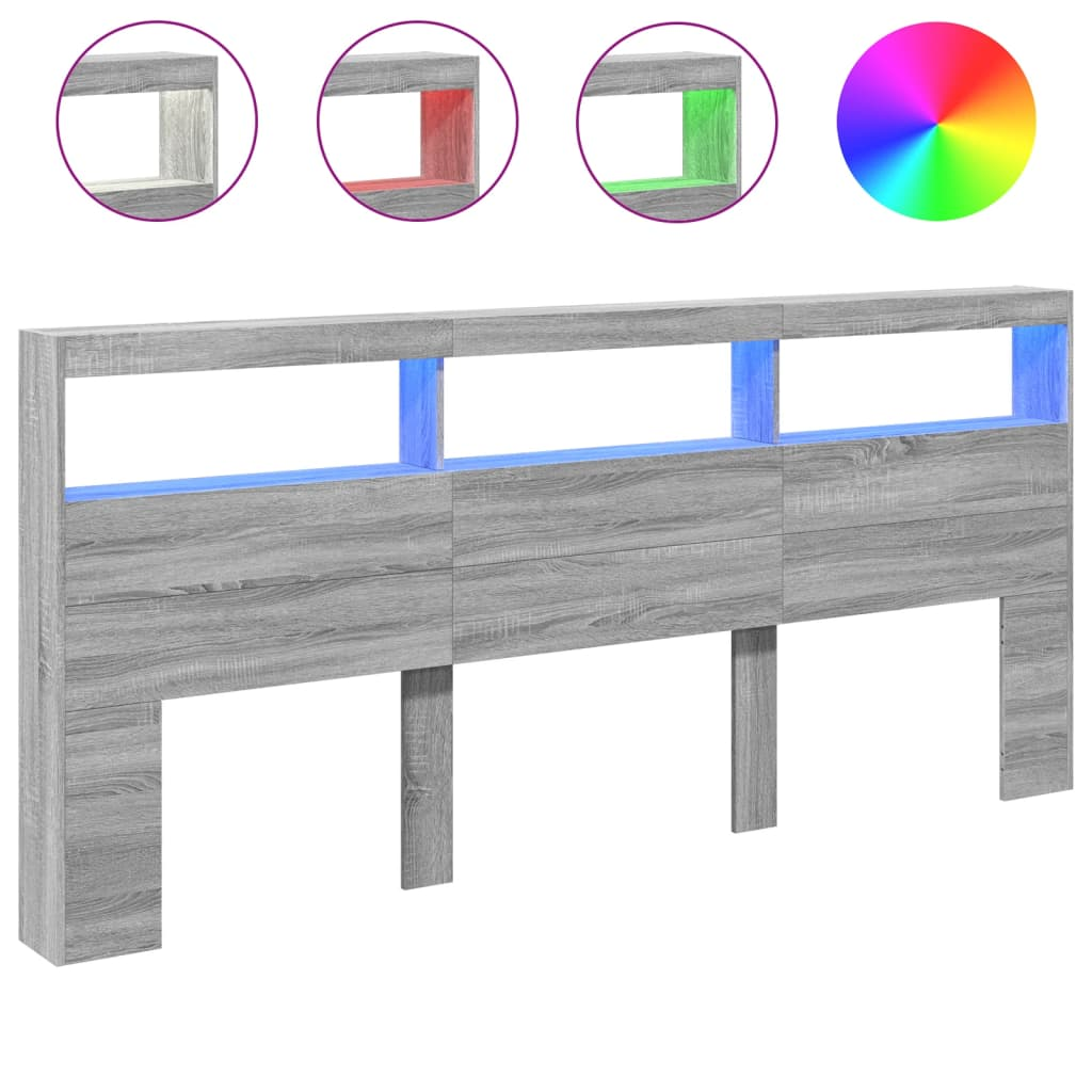 szürke sonoma színű áthidalószekrény LED-ekkel 220 x 17 x 102cm (839229)