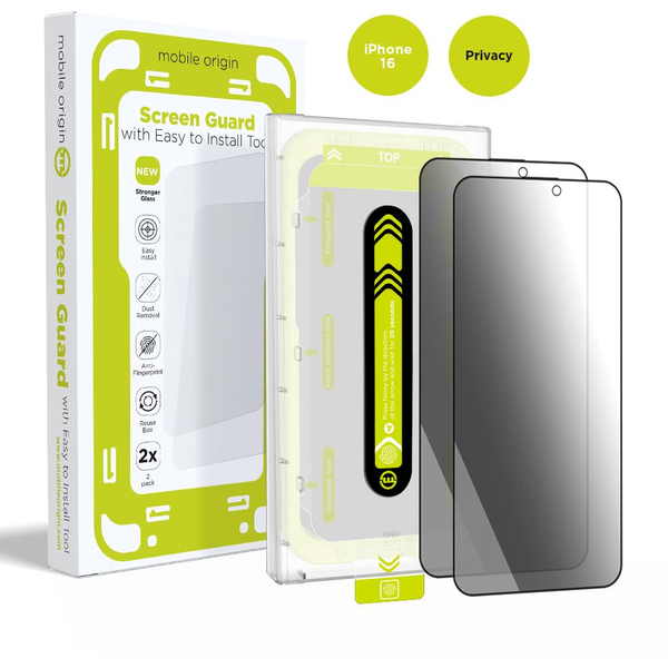 Комплект от 2 протектора със система за монтиране Mobile Origin Privacy Screen Guard, съвместима с iPhone 16 Black, стъкло