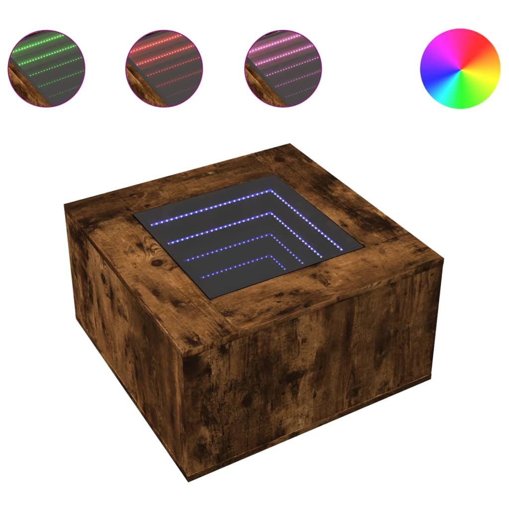 füstös tölgy szerelt fa dohányzóasztal LED-del 60 x 60 x 40 cm (847571)