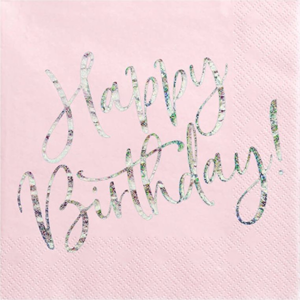 Party Deco Serwetki urodzinowe jasnoróżowe Happy Birthday - 33 cm - 20 szt. uniwersalny