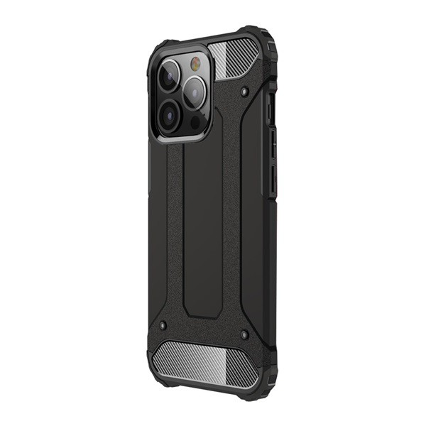 Defender műanyag telefonvédő (közepesen ütésálló, légpárnás sarok, szilikon belső, fémhatás) FEKETE [Apple iPhone 13 Pro] (5996591097336)