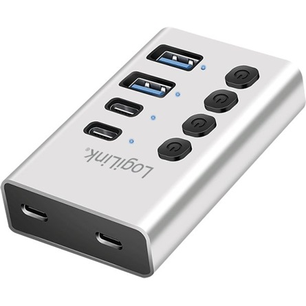 Logilink USB 3.2 Gen1 hub, 4 port kábellel/adapterrel, USB-A/C, ki/be kapcsoló, alumínium