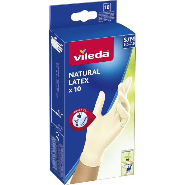 Vileda Natural Latex háztartási gumikesztyű S/M méret 10db (4023103093072)
