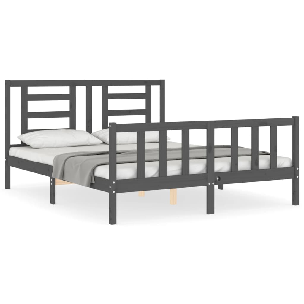 szürke tömör fa ágykeret fejtámlával King Size (3192888)