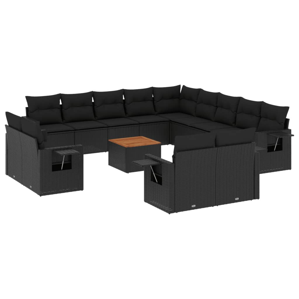14 részes fekete polyrattan kerti ülőgarnitúra párnákkal (3224837)