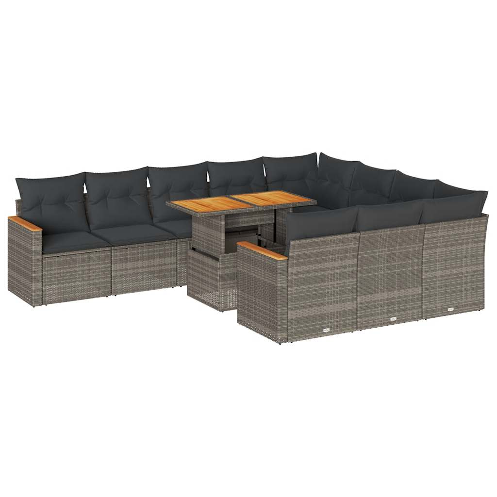 11 részes szürke polyrattan akácfa kerti ülőgarnitúra párnákkal (3327539)