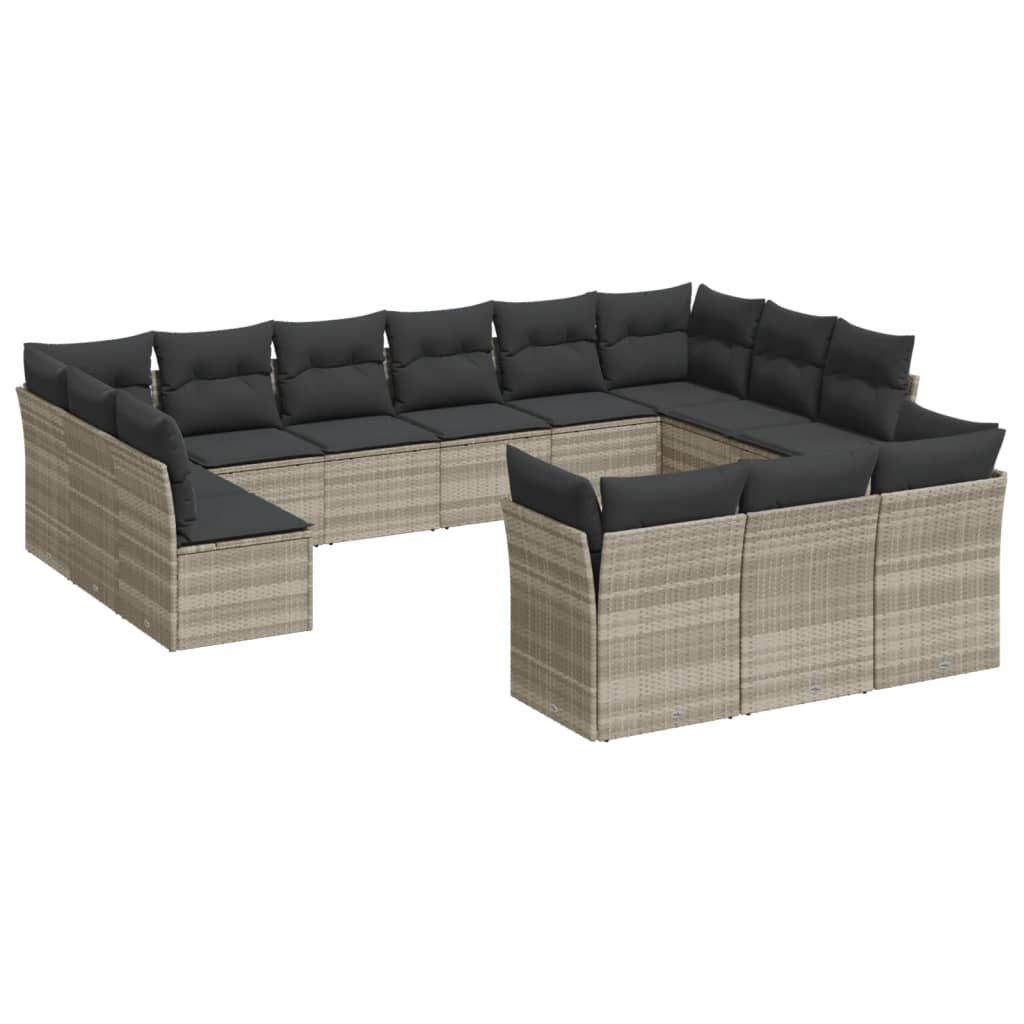 13 részes világosszürke polyrattan kerti ülőgarnitúra párnákkal (3218452)