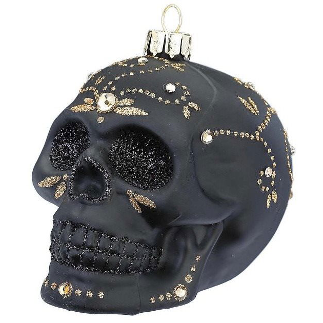 LAALU dísz: koponya díszekkel 9 cm, matt fekete (LAU-2862)