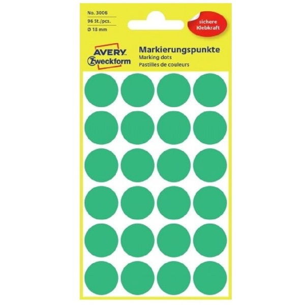 Avery 3006 18mm 96db-os zöld jelölőpont (3006)