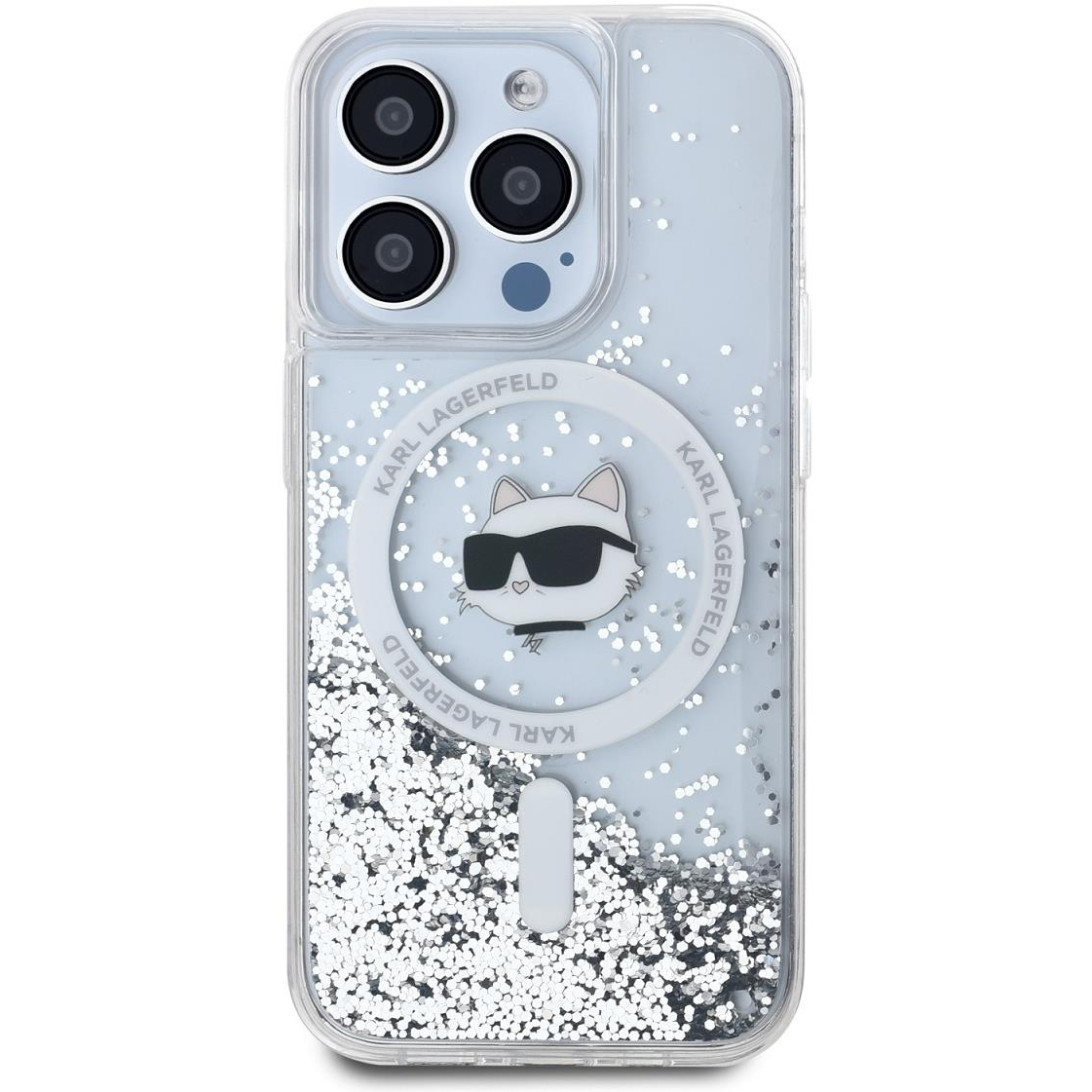 Karl Lagerfeld Liquid Glitter Choupette Head iPhone 15 Pro Max átlátszó MagSafe tok (KLHMP15XLGCHSGH)