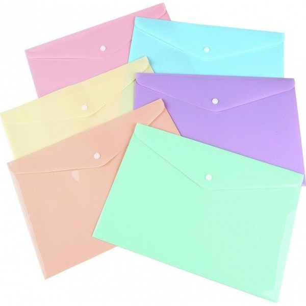 Teczka kopertowa, PP, C5, 185 x 238 x 0,18 mm, na zatrzask, display, mix pastel