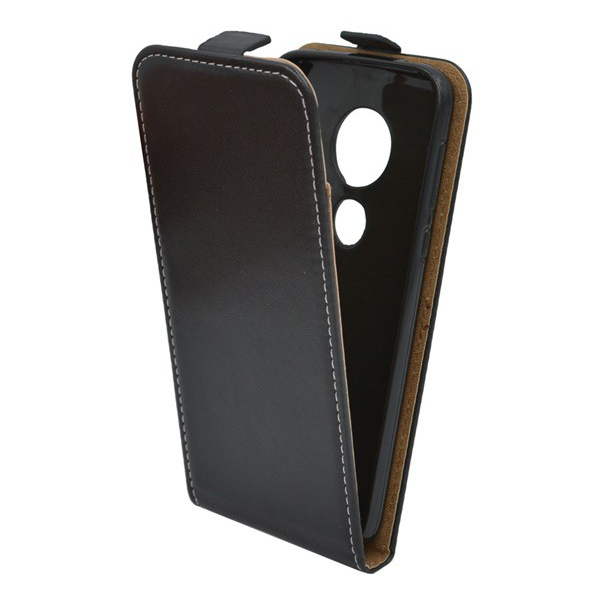 Tok álló, bőr hatású (FLIP, lefelé nyíló, szilikon tartó) FEKETE [Motorola Moto G7 (XT1962)] (5996457884872)