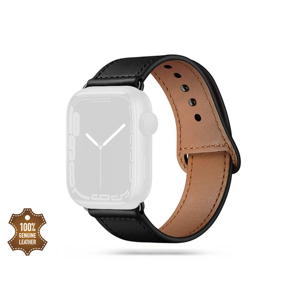 Tech-Protect Leatherfit Apple Watch Watch 4 / 5 / 6 / 7 / 8 / 9 / SE / Ultra 1 / 2 Bőr szíj 42/44/45/49 mm - Fekete
