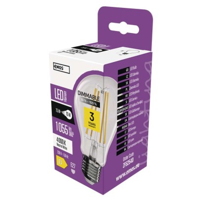 EMOS LED izzó Filament A60-körte / E27 / 7,5 W (75 W) / 1 055 lm / természetes fehér / dimmelhető (DBKF-EMZF5254D)