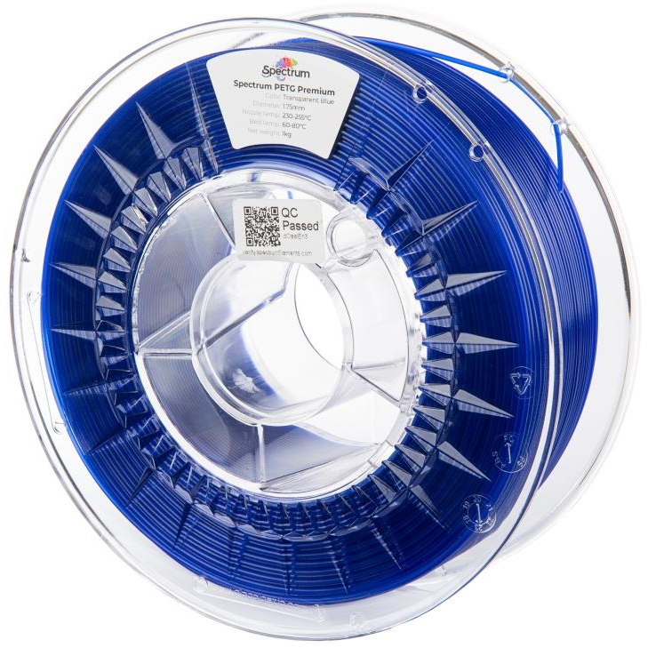 Spectrum 3D nyomtatószál, Premium PET-G, 1,75 mm, Transparent Blue, 1 kg (80052)