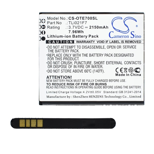 Cameron Sino Li-Ion akku (3.7V/2150mAh, Alcatel TLi021F7 kompatibilis) (CS-OTE700SL)