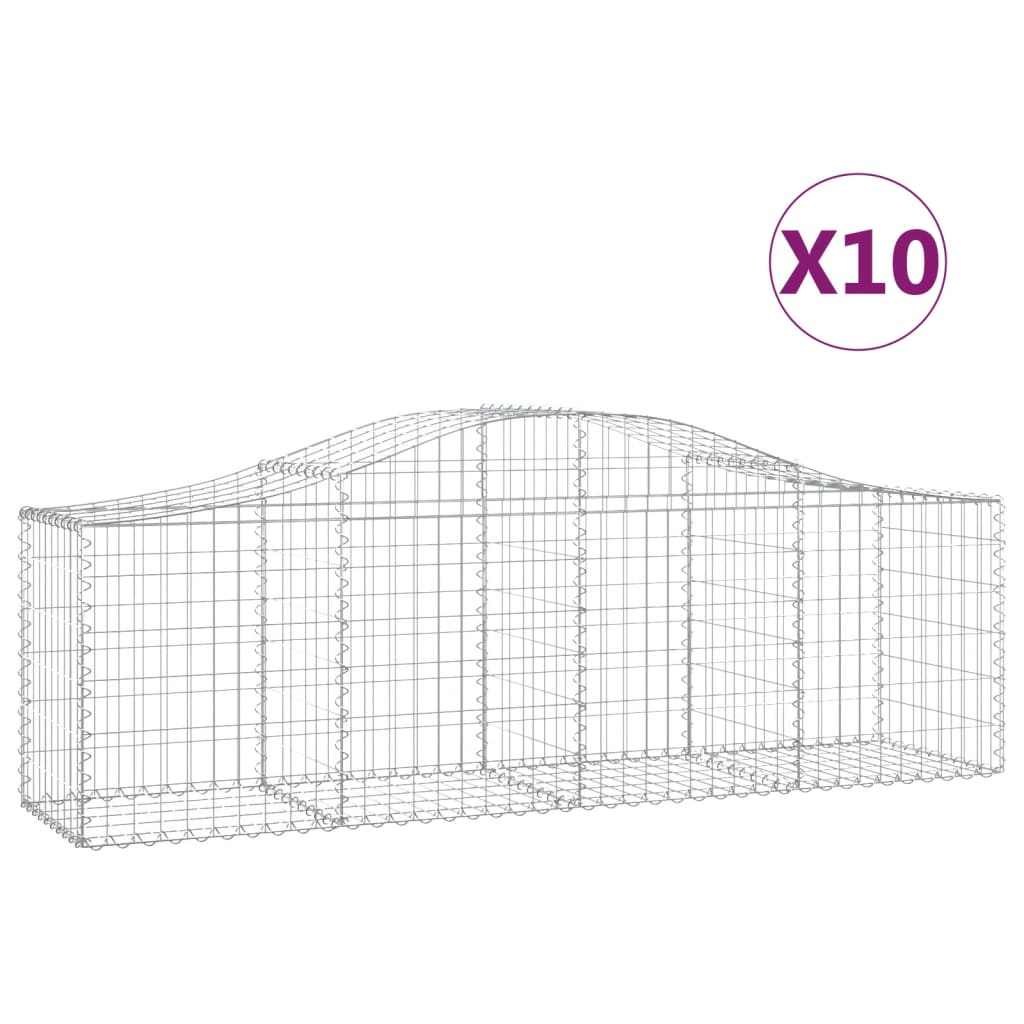 10 db íves horganyzott vas gabion kosár 200x50x60/80 cm (3145606)