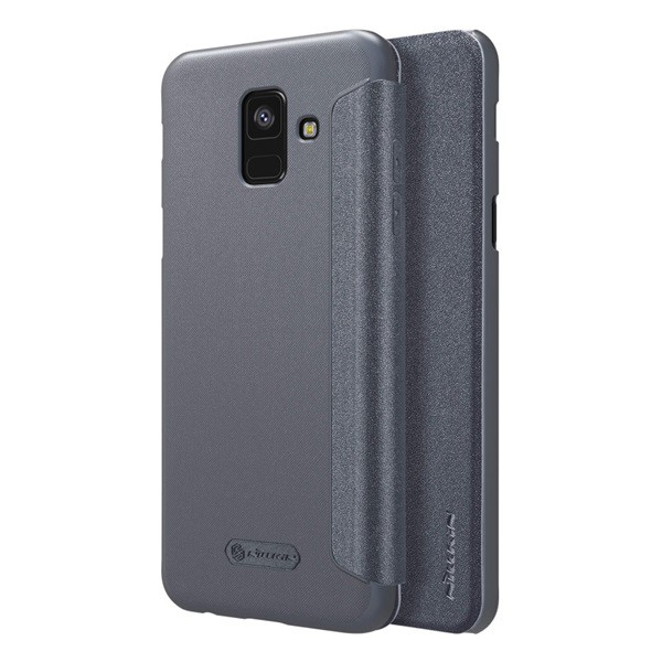 NILLKIN SPARKLE műanyag telefonvédő (mikroszálas bőr hatású FLIP, oldalra nyíló) FEKETE [Samsung Galaxy A6 (2018) SM-A600F]