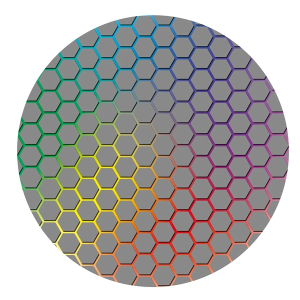 IRIS GAMER RAINBOW HEXAGON 120cm átmérőjű, 2mm vastag, hatszög mintás kerek padlóvédő székalátét