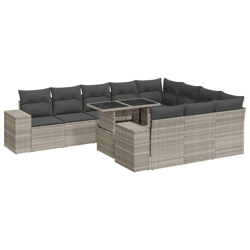 11 részes világosszürke polyrattan kerti ülőgarnitúra párnákkal (3326873)