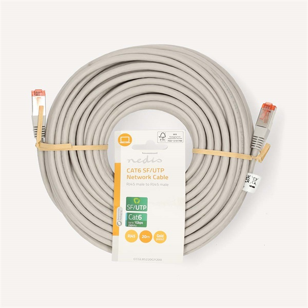 Nedis CCGL85220GY200 UTP / FTP Cat6 patch kábel, RJ45 aranyozott érintkezők, 10/100/1000 Mbit/s, hossz 20m (CCGL85220GY200)