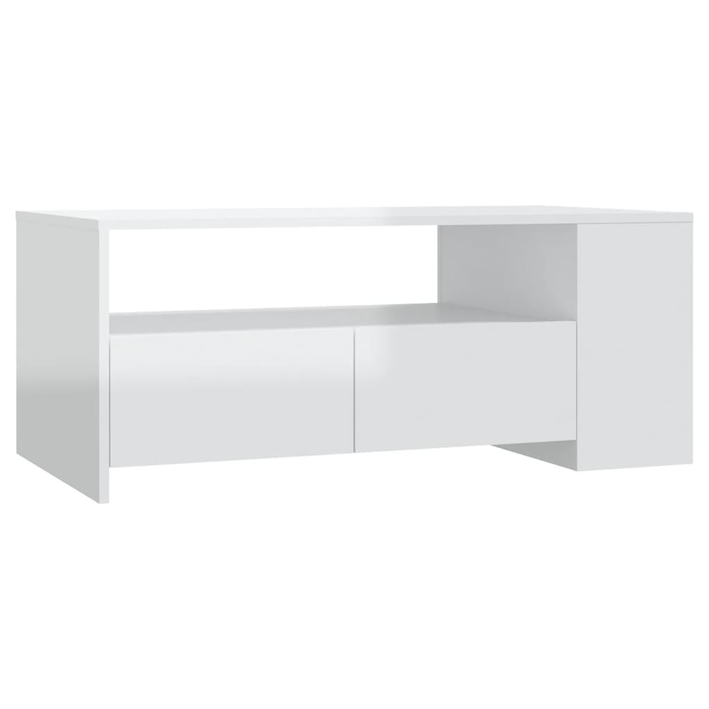 magasfényű fehér szerelt fa dohányzóasztal 102 x 55 x 42 cm (810923)