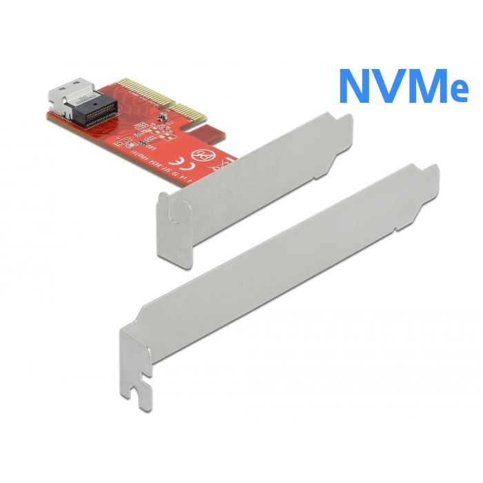 Delock PCI Express x4-kártya - 1 x belső SFF-8654 4i NVMe - alacsony profilú formatényező (90483) (90483)