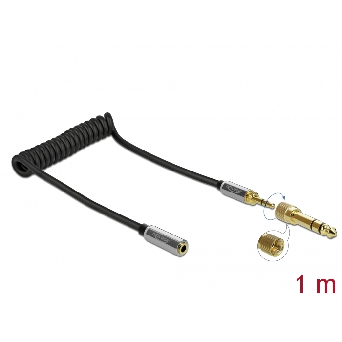 Delock Összecsavart kábelbővítmény 3,5 mm 3 tűs Sztereo Jack apa Sztereo Jack anya 6,35 mm csavar (85831) (85831)