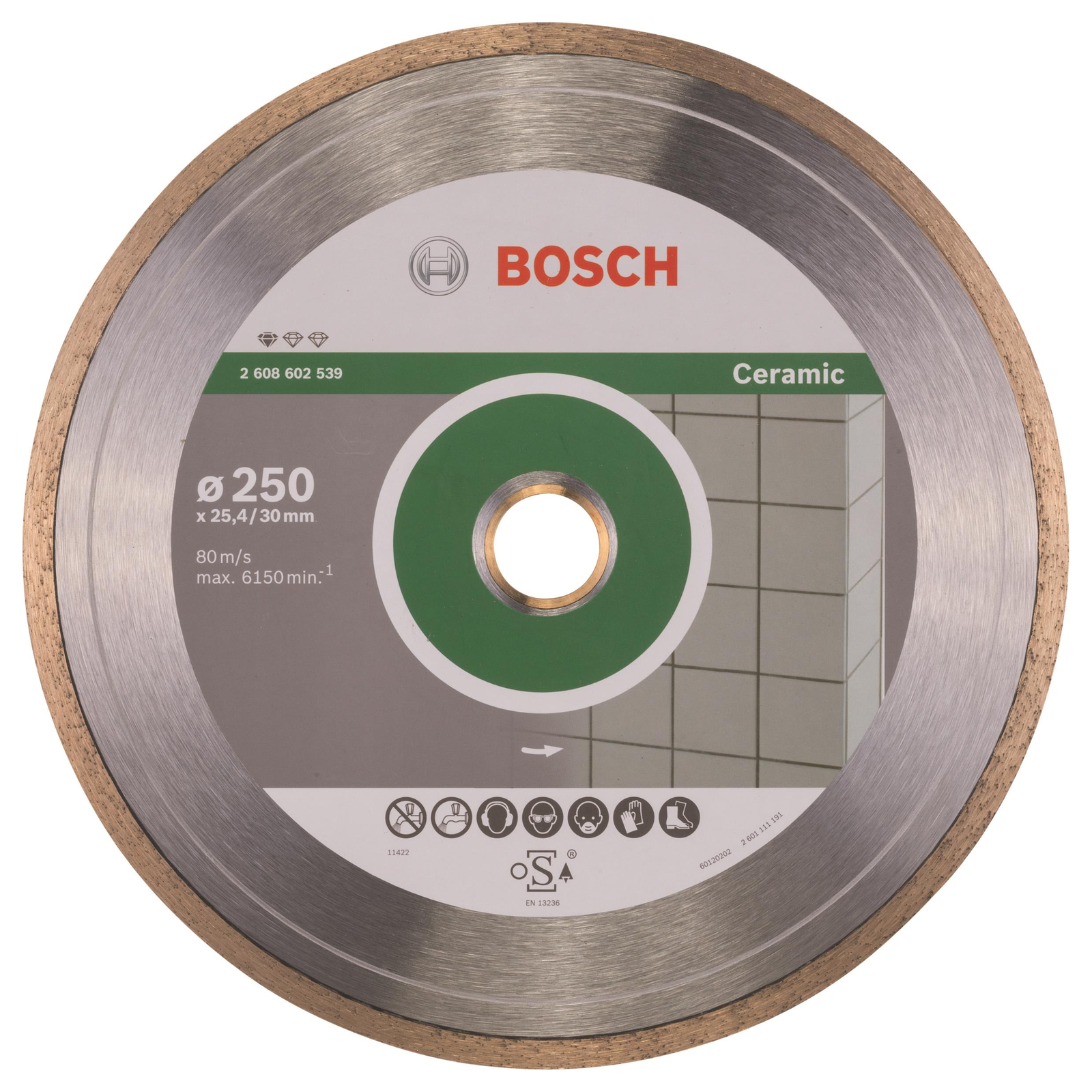 BOSCH 2608602539 gyémánt vágókorong standard for Ceramic 250 x 30+25,40 x 1,6 x 7 mm (2.608.602.539)