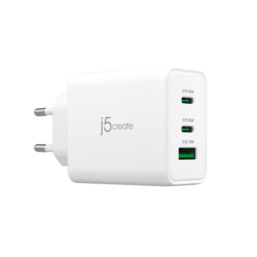 J5create 2xUSB-C, USB-A hálózati töltő 65W fehér (JUP3365E-EN) (JUP3365E-EN)