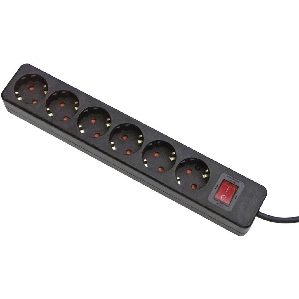 Gebro 106149 Elosztó kapcsolóval 6 részes Fekete Védőérintkezős 1,5m (g106149)