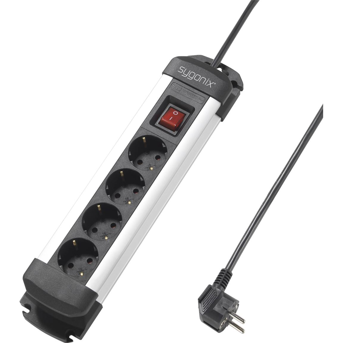 Sygonix védőérintkezős 4 részes elosztó kapcsolóval fekete ezüst (SY-4538264) (SY4538264)