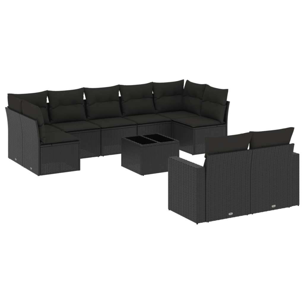 10 részes fekete polyrattan kerti ülőgarnitúra párnákkal (3251762)