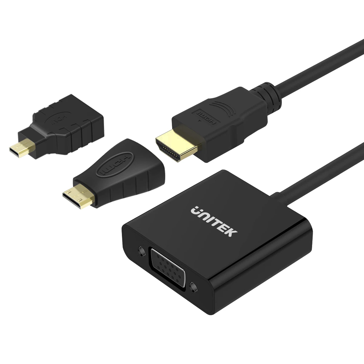 Unitek Y-6355 Micro/Mini HDMI apa - VGA + 3.5mm Jack anya adapter - Fekete (Y-6355)