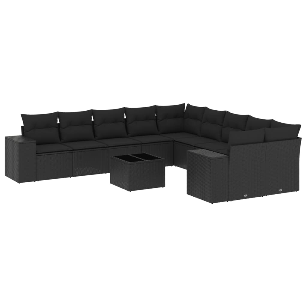 11 részes fekete polyrattan kerti ülőgarnitúra párnákkal (3223114)