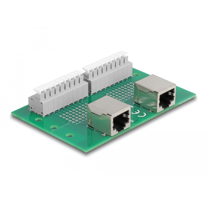 Delock RJ45 2 db. anya - 2 db. Terminal block nyomógombbal DIN sínhez (66994) (66994)