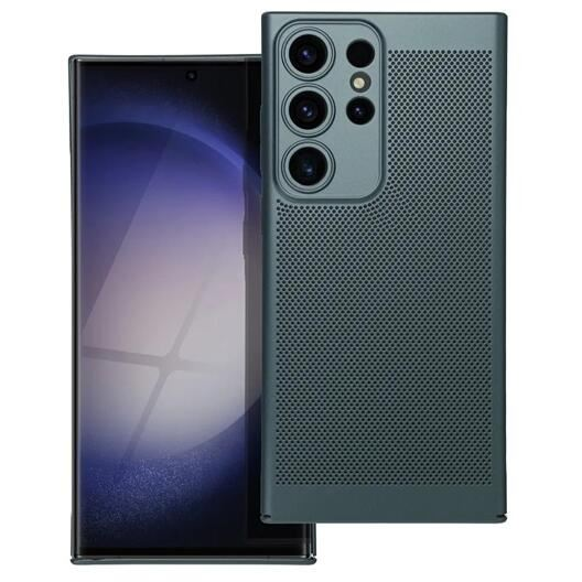 Gigapack Samsung Galaxy S23 Ultra (SM-S918) légáteresztő, lyukacsos műanyag tok sötétzöld (GP-142662) (GP-142662)