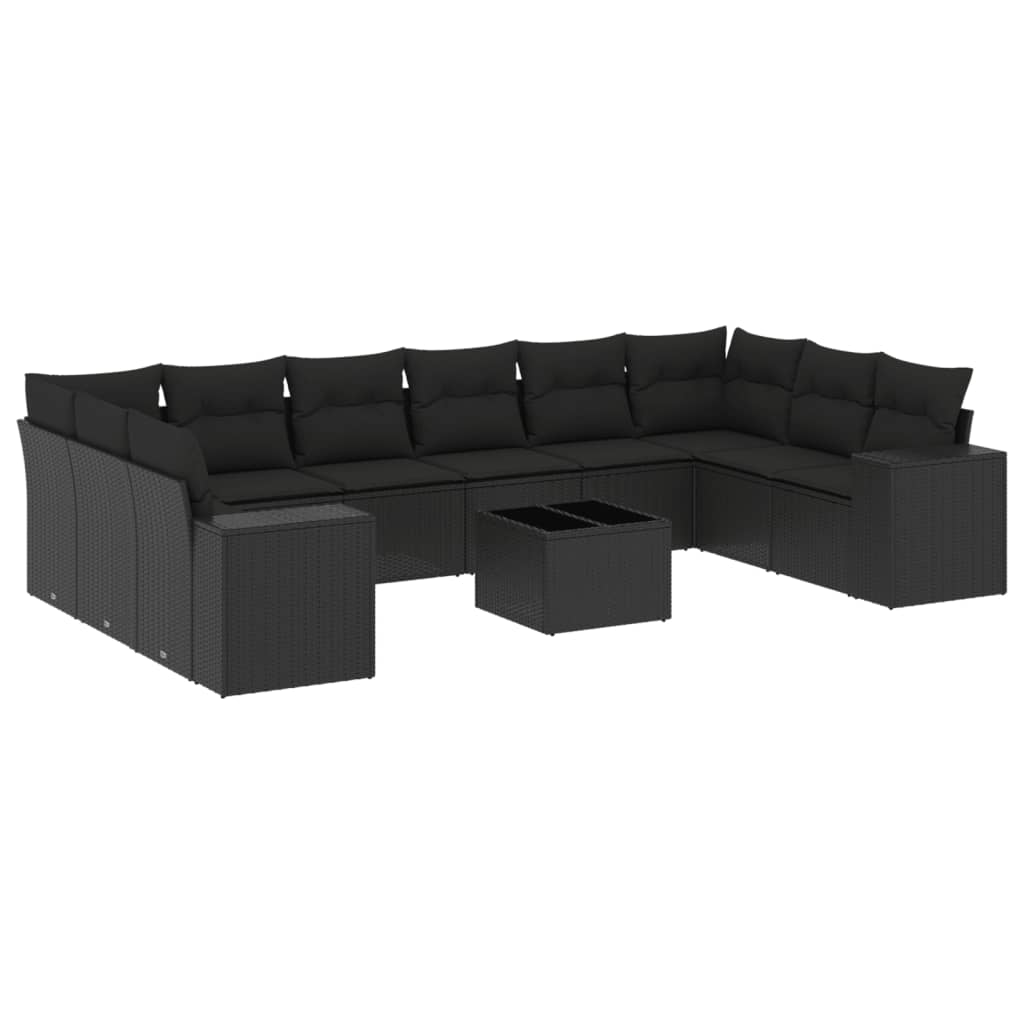 11 részes fekete polyrattan kerti ülőgarnitúra párnákkal (3223074)