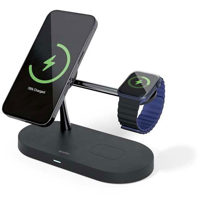 Spello by Epico 3in1 Vezeték nélküli töltő MagSafe támogatással - fekete (9915101300221)