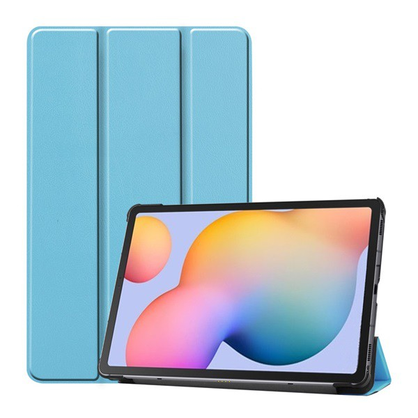 Tok álló, bőr hatású (FLIP, oldalra nyíló, TRIFOLD asztali tartó funkció) VILÁGOSKÉK [Samsung Galaxy Tab S6 Lite 10.4 LTE (SM-P619) 2022] (5996457983353)