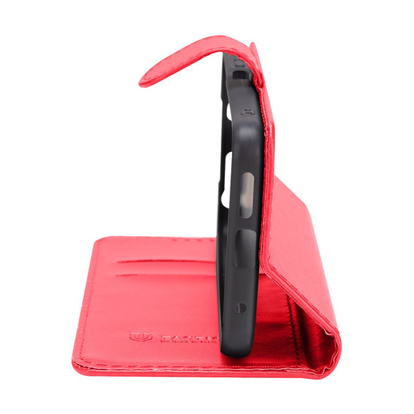 Xiaomi Redmi 14C / Poco C75, Oldalra nyíló tok, stand, kártyatartóval, csatos, Tactical Field Notes, piros (S102340)