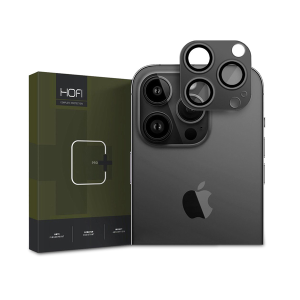 HOFI FullCam Pro+ hátsó kameralencse védő edzett üveg + alu kameravédő borító - Apple iPhone 15 Pro/15 Pro Max - fekete