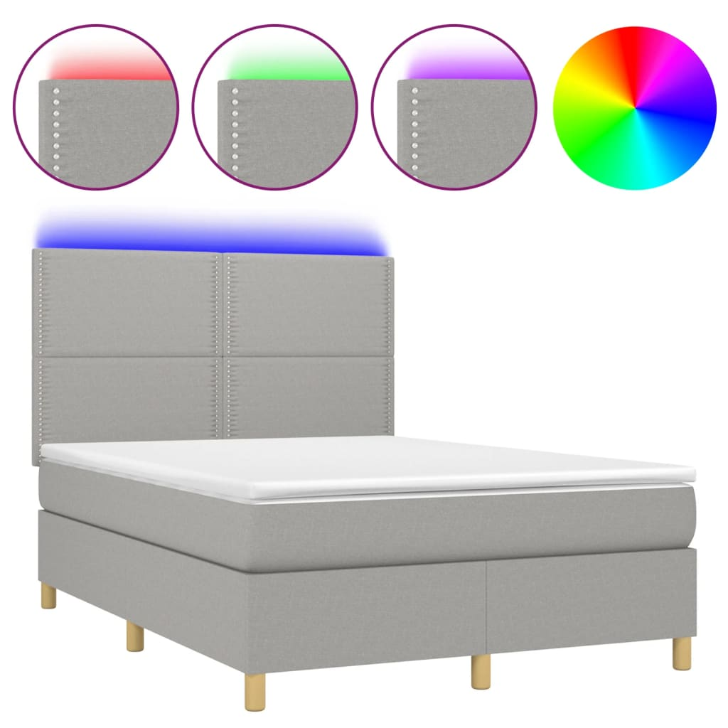 sötétszürke szövet rugós és LED-es ágy matraccal 140x190 cm (3135349)