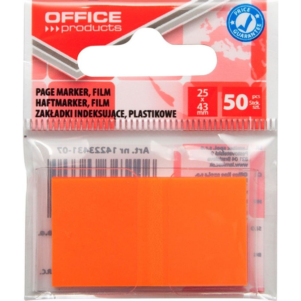  Office Products Zakładki indeksujące OFFICE PRODUCTS, PP, 25x43mm, 1x50 kart., zawieszka, pomarańczowe