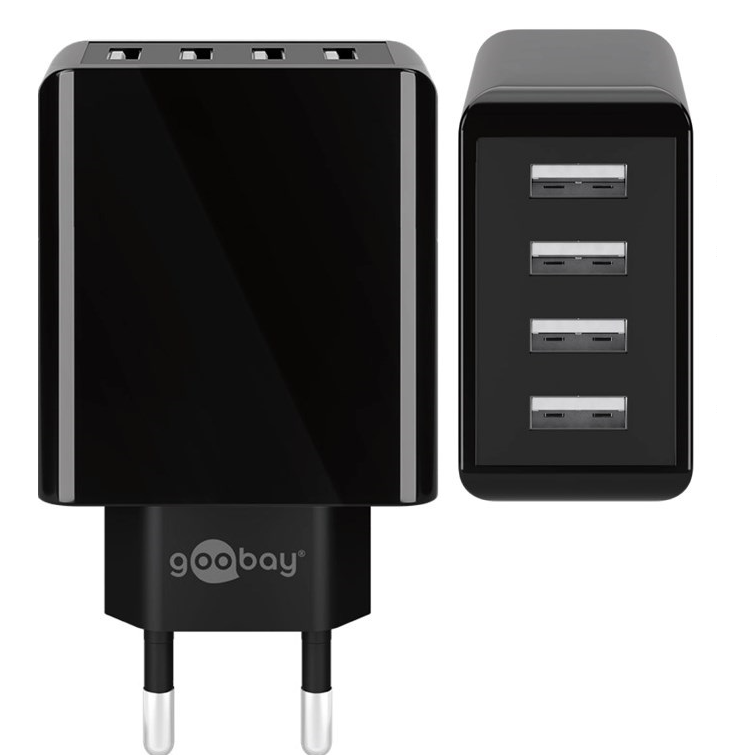 Goobay Hálózati 4xUSB-A töltő - Fekete (30W) (44953)